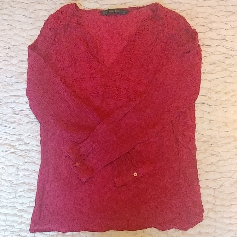 Zara Basic cranberry colored blouse